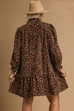 Load image into Gallery viewer, Umgee Floral Print Corduroy Mini Dress in Chocolate Mix
