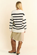 Load image into Gallery viewer, Davi &amp; Dani Striped Loose Fit Collared Sweater in White
