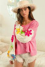 Load image into Gallery viewer, BiBi Color Block Top with Daisy Patched Sleeves in Pink
