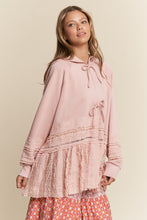 Load image into Gallery viewer, J.nna Mixed Fabric Lace Trim Hooded Jacket in Baby Pink
