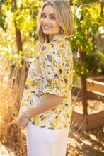 Load image into Gallery viewer, VOY Ruffled V Neck Floral Print And Embroidery Top in Yellow
