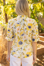 Load image into Gallery viewer, VOY Ruffled V Neck Floral Print And Embroidery Top in Yellow
