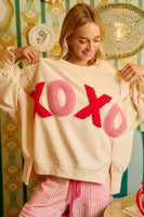 BiBi OVERSIZED French Terry Top with "XOXO" Letter Patches in Ivory
