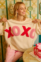 BiBi OVERSIZED French Terry Top with "XOXO" Letter Patches in Ivory