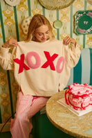 BiBi OVERSIZED French Terry Top with "XOXO" Letter Patches in Ivory