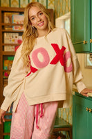 BiBi OVERSIZED French Terry Top with "XOXO" Letter Patches in Ivory