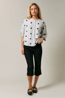 Le Lis Polka Dot Lightweight Sweater Cardigan in Heather Grey-Black Dot