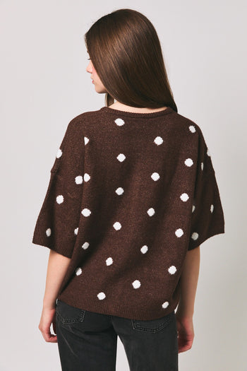 Le Lis Polka Dot Lightweight Sweater Cardigan in Brown-White Dot