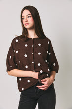 Load image into Gallery viewer, Le Lis Polka Dot Lightweight Sweater Cardigan in Brown-White Dot
