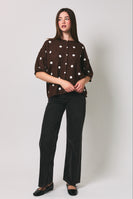 Le Lis Polka Dot Lightweight Sweater Cardigan in Brown-White Dot