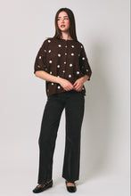 Load image into Gallery viewer, Le Lis Polka Dot Lightweight Sweater Cardigan in Brown-White Dot
