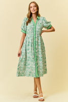 Doe & Rae Floral Print Midi Dress in Green