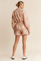 J.nna Plaid Pattern Front Zip Closure Top in Orange