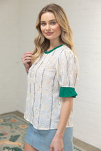 Load image into Gallery viewer, VOY Ruffled Detail Floral Eyelet Embroidered Top in Ivory
