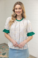 VOY Ruffled Detail Floral Eyelet Embroidered Top in Ivory
