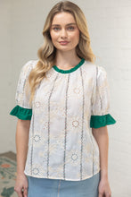 Load image into Gallery viewer, VOY Ruffled Detail Floral Eyelet Embroidered Top in Ivory

