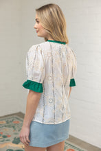 Load image into Gallery viewer, VOY Ruffled Detail Floral Eyelet Embroidered Top in Ivory
