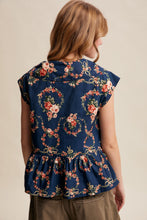 Load image into Gallery viewer, Listicle Floral Peplum Tie-Front Top in Navy
