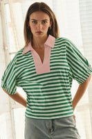 Oddi Striped Pullover Top in Green White Combo