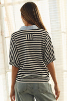 Oddi Striped Pullover Top in Black White Combo