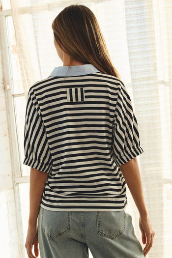 Oddi Striped Pullover Top in Black White Combo