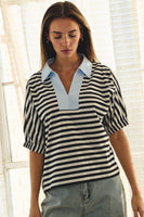 Oddi Striped Pullover Top in Black White Combo