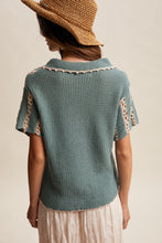 Load image into Gallery viewer, Listicle Crochet Stripe Knit Top in Jade
