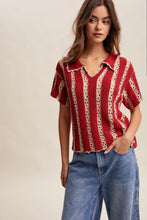 Load image into Gallery viewer, Listicle Crochet Stripe Knit Top in Red

