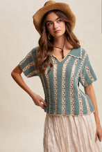 Load image into Gallery viewer, Listicle Crochet Stripe Knit Top in Jade
