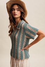Load image into Gallery viewer, Listicle Crochet Stripe Knit Top in Jade
