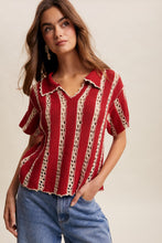 Load image into Gallery viewer, Listicle Crochet Stripe Knit Top in Red

