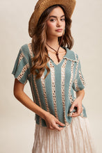Load image into Gallery viewer, Listicle Crochet Stripe Knit Top in Jade
