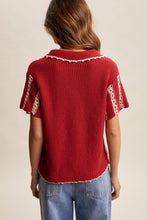 Load image into Gallery viewer, Listicle Crochet Stripe Knit Top in Red
