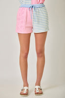 Mystree French Terry Color Block Shorts in Sky/Pink (SHORTS ONLY)