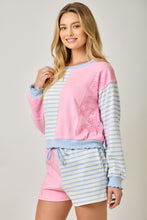 Load image into Gallery viewer, Mystree French Terry Color Block Pullover in Sky/Pink (TOP ONLY)
