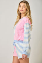 Load image into Gallery viewer, Mystree French Terry Color Block Pullover in Sky/Pink (TOP ONLY)
