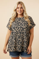 Heimish Ribbed Leopard Print Top in Charcoal