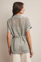 Forte Open Knit Belted Cardigan in Seafoam