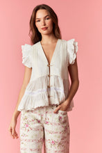 Load image into Gallery viewer, Peach Love will Denim Pintuck Pleated Detailed Eyelet Embroidery Fabric Top in Off White
