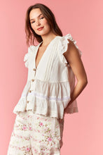 Load image into Gallery viewer, Peach Love will Denim Pintuck Pleated Detailed Eyelet Embroidery Fabric Top in Off White
