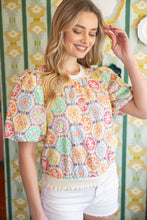 Load image into Gallery viewer, VOY Floral Embroidered Print Bubble Sleeve Top in Multi

