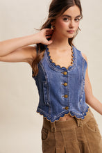 Load image into Gallery viewer, Listicle Scallop Trim Stretch Denim Vest in Drift Blue
