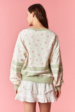 Load image into Gallery viewer, Peach Love  Floral Printed Sweatshirt with Grosgrain Lace in Cream/Sage
