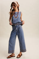 Listicle Embroidered Denim Tank and Wide-leg Pants Set in Drift Blue