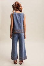 Load image into Gallery viewer, Listicle Embroidered Denim Tank and Wide-leg Pants Set in Drift Blue

