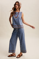 Listicle Embroidered Denim Tank and Wide-leg Pants Set in Drift Blue