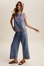 Load image into Gallery viewer, Listicle Embroidered Denim Tank and Wide-leg Pants Set in Drift Blue
