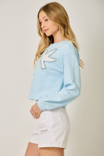 Load image into Gallery viewer, Mystree French Terry Tweed Bird Applique Pullover in Blue
