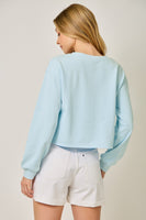 Mystree French Terry Tweed Bird Applique Pullover in Blue
