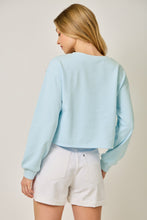 Load image into Gallery viewer, Mystree French Terry Tweed Bird Applique Pullover in Blue
